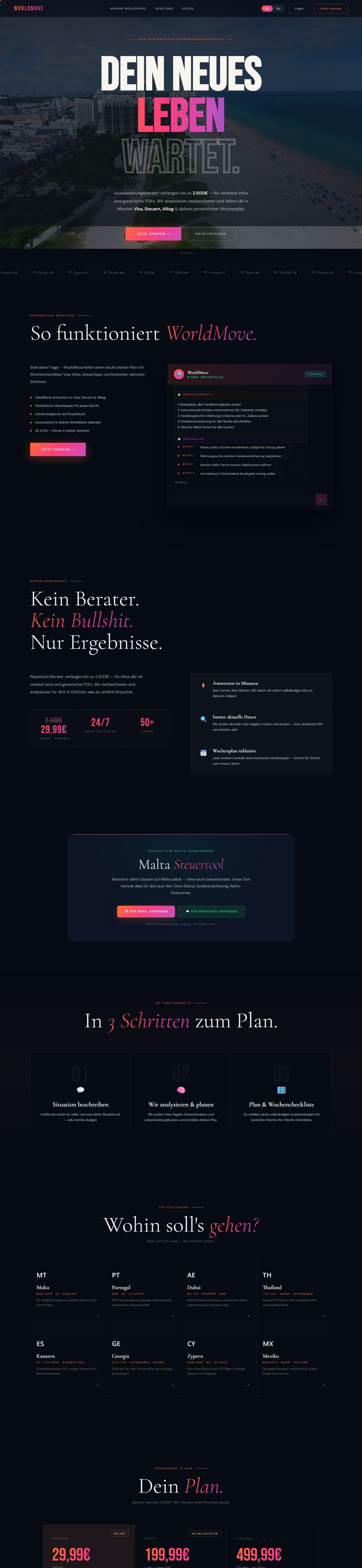 WorldMove website, full page preview